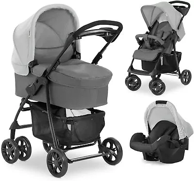 NEW Hauck Shopper Trio 3 In1 Pushchair Buggy Carseat Carrycot Grey Set Upto 4YS • £188.99