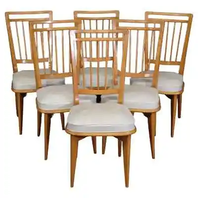 Set Of Six Solid Sycamore Andre Arbus Style Mid Century Modern Dining Chairs • $1695