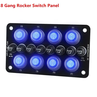 Car Marine Boat 8 Gang Waterproof Circuit Blue LED Rocker Switch Panel Breaker   • $26.90