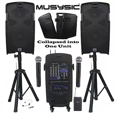 MUSYSIC M-Port PA2K 2000W Portable PA System 5-CH Mixer 10  Speakers 2 UHF Mics • $699.99