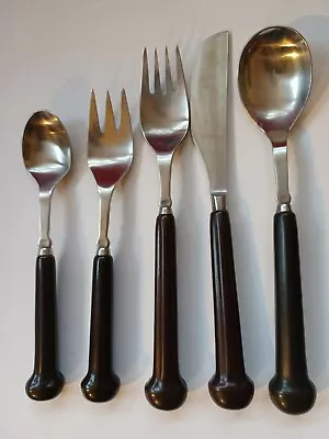 Denby SAMARKAND ARABESQUE BROWN Stainless Silverware 5 Piece Place Setting • $39.99