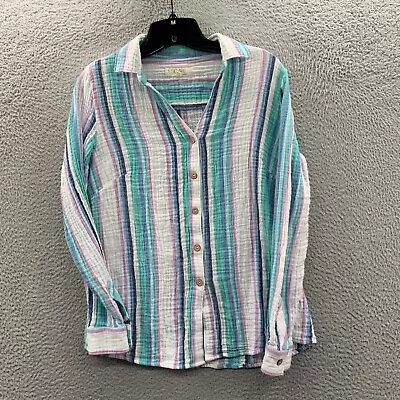 HABITAT Shirt Womens XS Button Up Blouse Top Striped Long Sleeve Escape** • $9.95