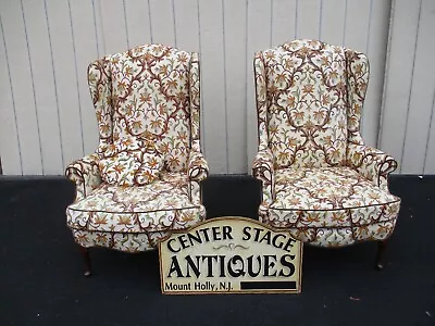 64184   Pair HICKORY  Furniture Crewel Embroidered Queen Anne Wing Chair S • $575