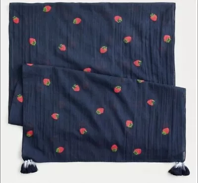 J. Crew Cotton Navy Blue Embroidery Red Strawberry Lightweight Scarf • $39.98