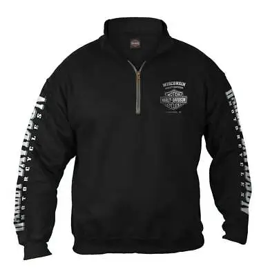 Harley-Davidson Men's Lightning Crest 1/4 Zip Cadet Pullover Sweatshirt Black • $59.95