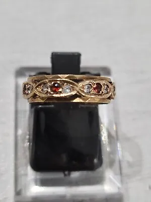 9ct Yellow Gold Vintage Garnet CZ Full Eternity Ring Size J 1/2  • $205.15
