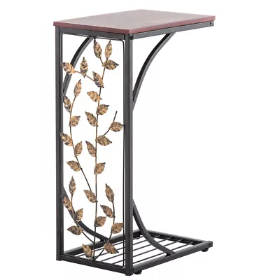 C-Shaped End Table Slide Under Sofa Side Table TV Tray Metal Leaf Small C Table • $30.89