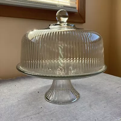 £24.30 • Buy 1990s Vintage Anchor Hocking Monaco Glass Domed Cake Set W/Orig Box