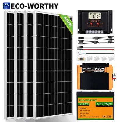 $499.99 • Buy ECO-WORTHY 1.6KWH Solar Panel Kit 400W 12V Off Grid RV With Battery And Inverter