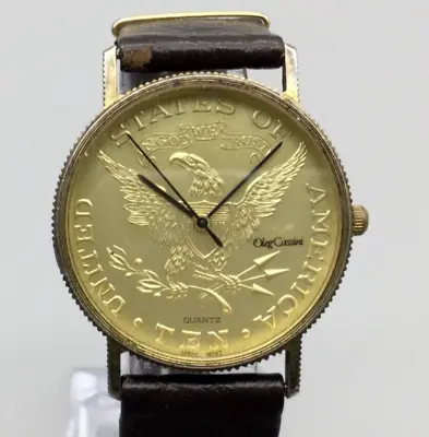 Vtg Oleg Cassini Faux Coin Watch Women 32mm Gold Tone Dial New Battery • $31.49