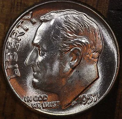 1957 P Roosevelt Dime CH BU LUSTER! 90% Silver From OBW Roll • $5.19