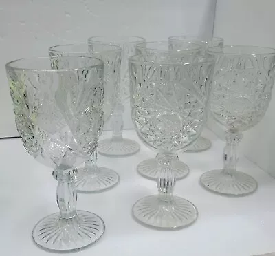 ♡vintage Set Of 7 Libbey Cut Glass Wine Goblet Falling Leaves And Hobstars • $44.99