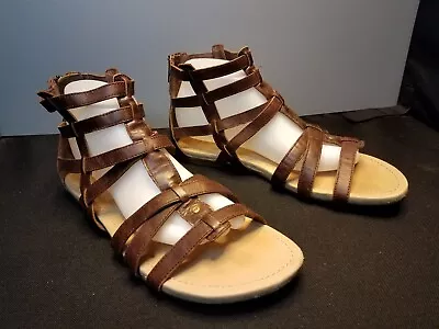 LNWO W's US9 UGG BROWN LEATHER ZIP UP STRAPPY GLADIATOR SANDALS SHOES 1002635 • $36.99