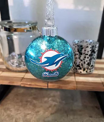 Miami Dolphins Handmade Turquoise Glitter Christmas Ornament • $6.99