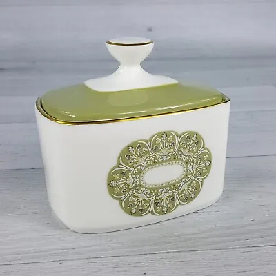 Vintage Royal Doulton Sonnet English Bone China Covered Sugar Bowl Green W/ Gold • $39.99