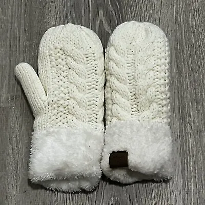$20 • Buy Northern Original Womens Mittens One Size Cream Cable Knit Faux Fur Warm