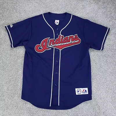 Vintage Cleveland Indians Jersey Mens Large Blue MLB Baseball • $49.99