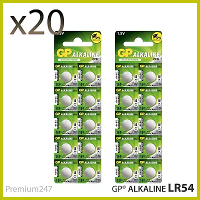 20 X GP LR54 189 1.5 Volt Alkaline Battery 189 V10GA L1131 LR1130 A120 AG10 NEW • £4.09