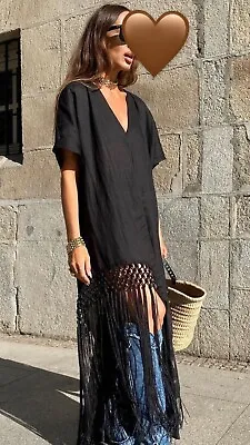 Zara Linen Tunic Dress With Fringing Bnwt Size S.    ❤️ • £59.99