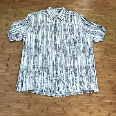 Tasso Elba Shirt Men XL Gray White Bamboo Print Silk Linen Button Up Pocket • $22.95