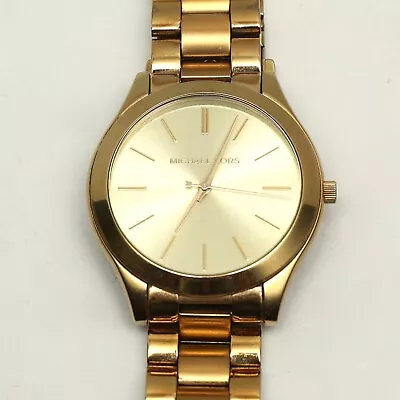 Michael Kors Slim Runway Stainless Steel Quartz Watch Gold Womens NEEDS Battery • $34.99