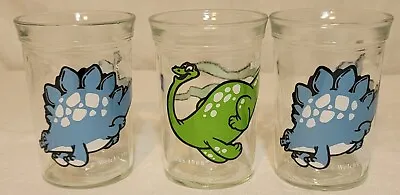 Vtg 3pc~1988 Welch's Jelly Jars Glasses Dinosaurs 1-Brontosaurus/2-Stegoaurus • $15.99