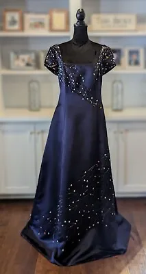 JOVANI Vintage Navy Blue Crystal Prom Formal Long Dress Gown Evening Sparkle 16 • $225