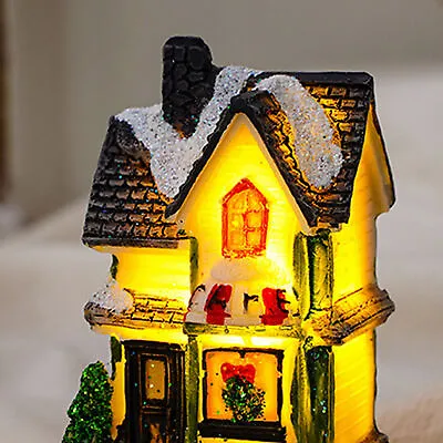 Light Up Christmas Glowing House With Snow Covered Decoration Figurine Statue • £6.68