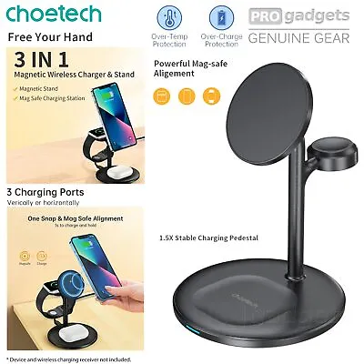 $69.99 • Buy For IPhone 15 Watch AirPods Choetech Magsafe 3 In 1 Wireless Fast Charger Stand