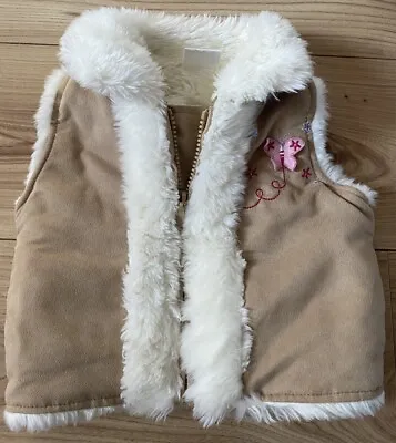 Baby Girl  Faux Suede Fur Lined Gilet Age 0-3 Months • £2.50