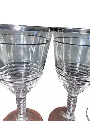 Vintage Set Of 2 Beehive/Ribbed Glass Silver Banded Stemware • $24