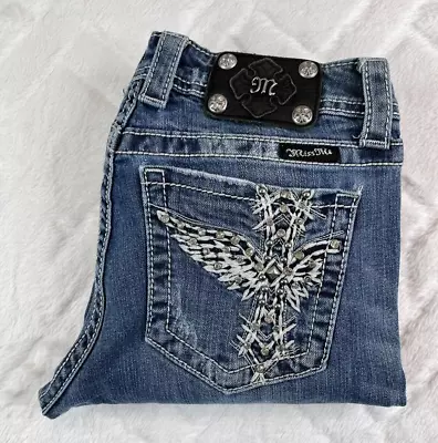 Miss Me Jeans Women's Embellished Studded Winged Cross Boot Denim JP5117 - Sz 30 • $24.99