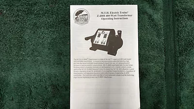 Mth Z-4000 400 Watt Transformer Instructions Photocopy 16 Pages • $6