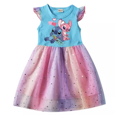 Kids Girls Cartoon Characters Rainbow Mesh Dress Princess T-Shirt Tutu Dress UK • £7.65