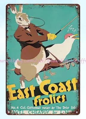 1933 LNER Train Travel Poster East Coast Frolics Cottontail Swears Horse Metal T • $18.80