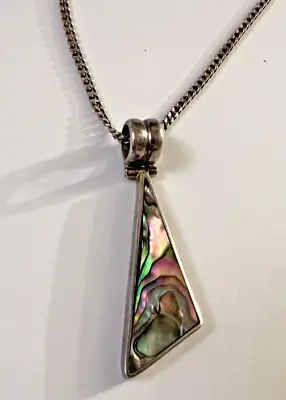 Vintage 950 Sterling Silver Mother Of Pearl Abalone Necklace Pendnt 17  • $65