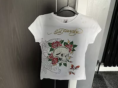 Ed Hardy By Christian Audigier White  T-shirt With Skull & Rose Flower Print • £5