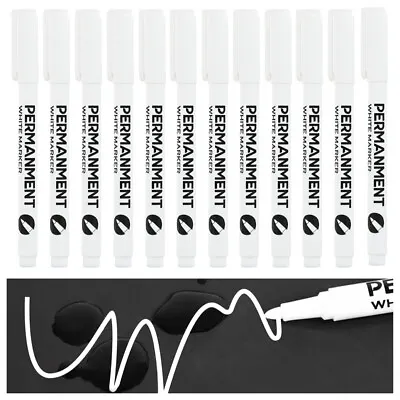 12 Pcs White Acrylic Markers Waterproof Paint Pens Drawing Writing For Wood Cars • £5.69