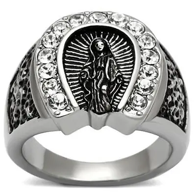  Our Lady  Lucky Horseshoe Stainless Steel Ring W/ Clear Austrian Crystals • $15.97