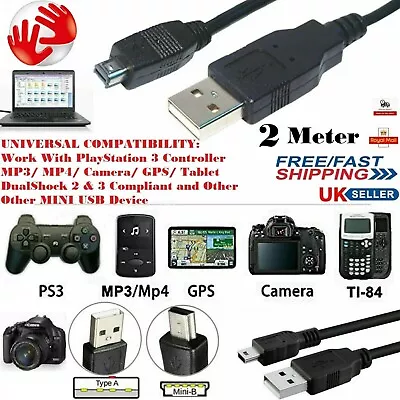 2M MINI USB Data & Charger Cable Lead For SAT NAV Garmin TomTom GPS GO One Start • £2.42