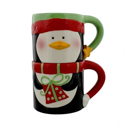 £13.50 • Buy Set Of 2 Stackable Christmas Penguin Mugs Cups
