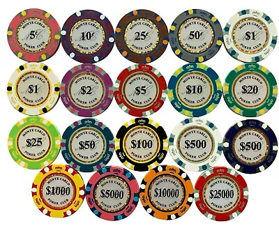 Monte Carlo Smooth 14 Gram Poker Chips MEGA 20 Chips Sample Set Pack - NEW  • $14.99