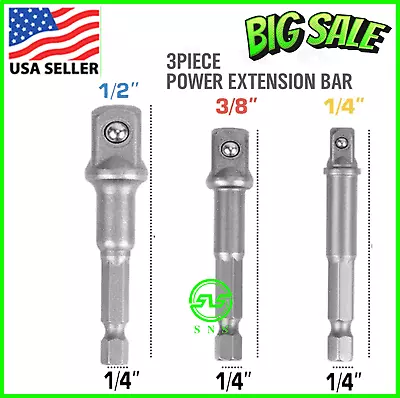 3pcs Socket Adapter Set Hex Shank To 1/4  3/8  1/2  Impact DRIVER GRADE Drill  • $6.49