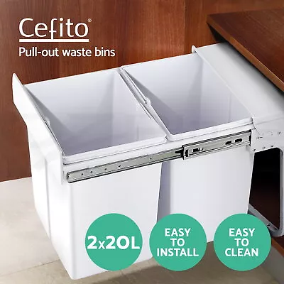 Cefito 2X20L Twin Pull Out Bin Slide Kitchen Double Dual Garbage Rubbish Basket • $67.95