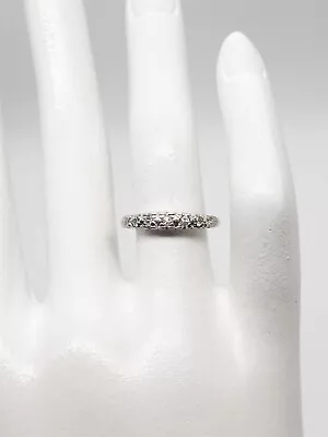 Vintage 1948 Signed .15ct VS G Diamond Platinum Wedding Band Ring • $285