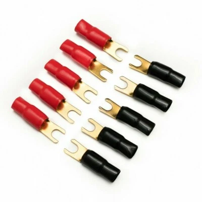 0 GAUGE 70MM² FORK TERMINALS 5 PAIR RED BLACK 0 AWG 10 Terminals 10mm STUD • £13.99