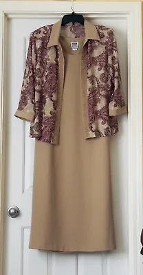 R&M Richards Womens Beige 2 Pc Jacket Long Evening Dress Size 18WP • $19.99