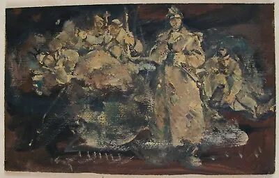 Ukrainian Soviet Oil Painting Figures Soldier Militaria Impressionism Etude • £101.20