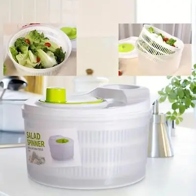 Large Salad Spinner Vegetable Veg Leaf Dryer Drainer Colander Plastic Bowl • £7.95