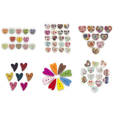 50pcs Heart Shape Home Wood Buttons Sewing Scrapbooking Home Cloth Craft Decor • $3.59